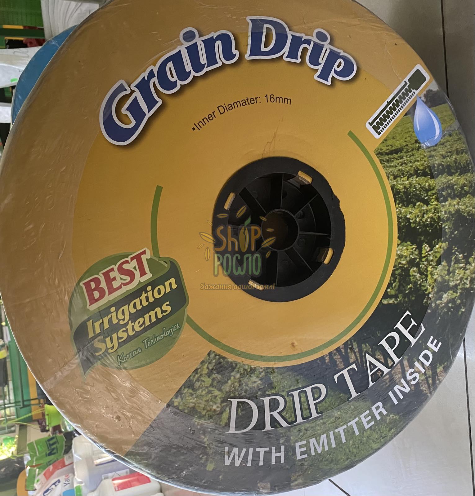 Крапельна  стрічка 6 mil/20 см, водовилив 1,1 л/г, емітерна, 3000 м. жовта "Grain Drip" (Корея)