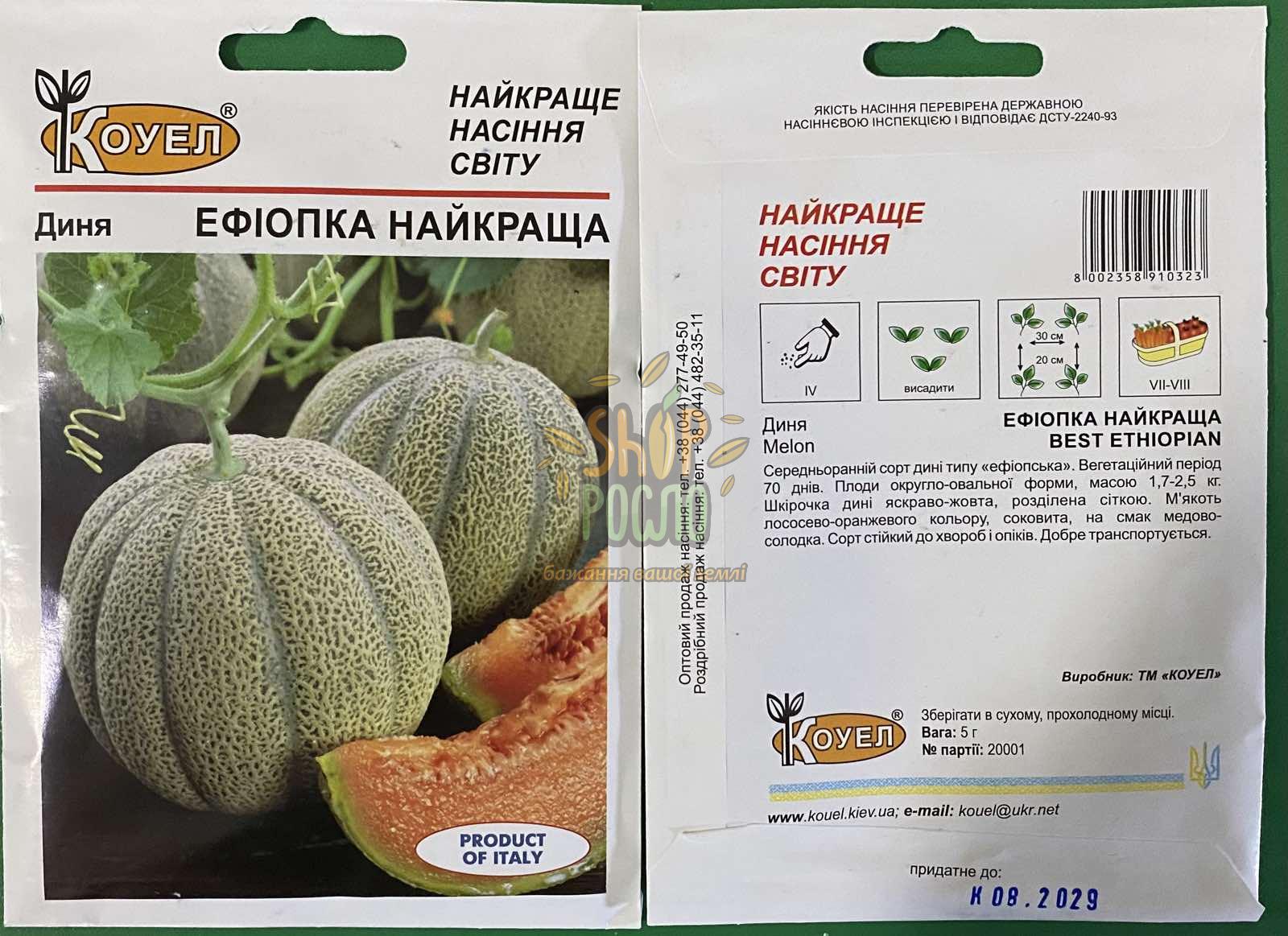 Насіння дині Ефіопка найкраща, ранній сорт, Коуел (Італія), 5 г