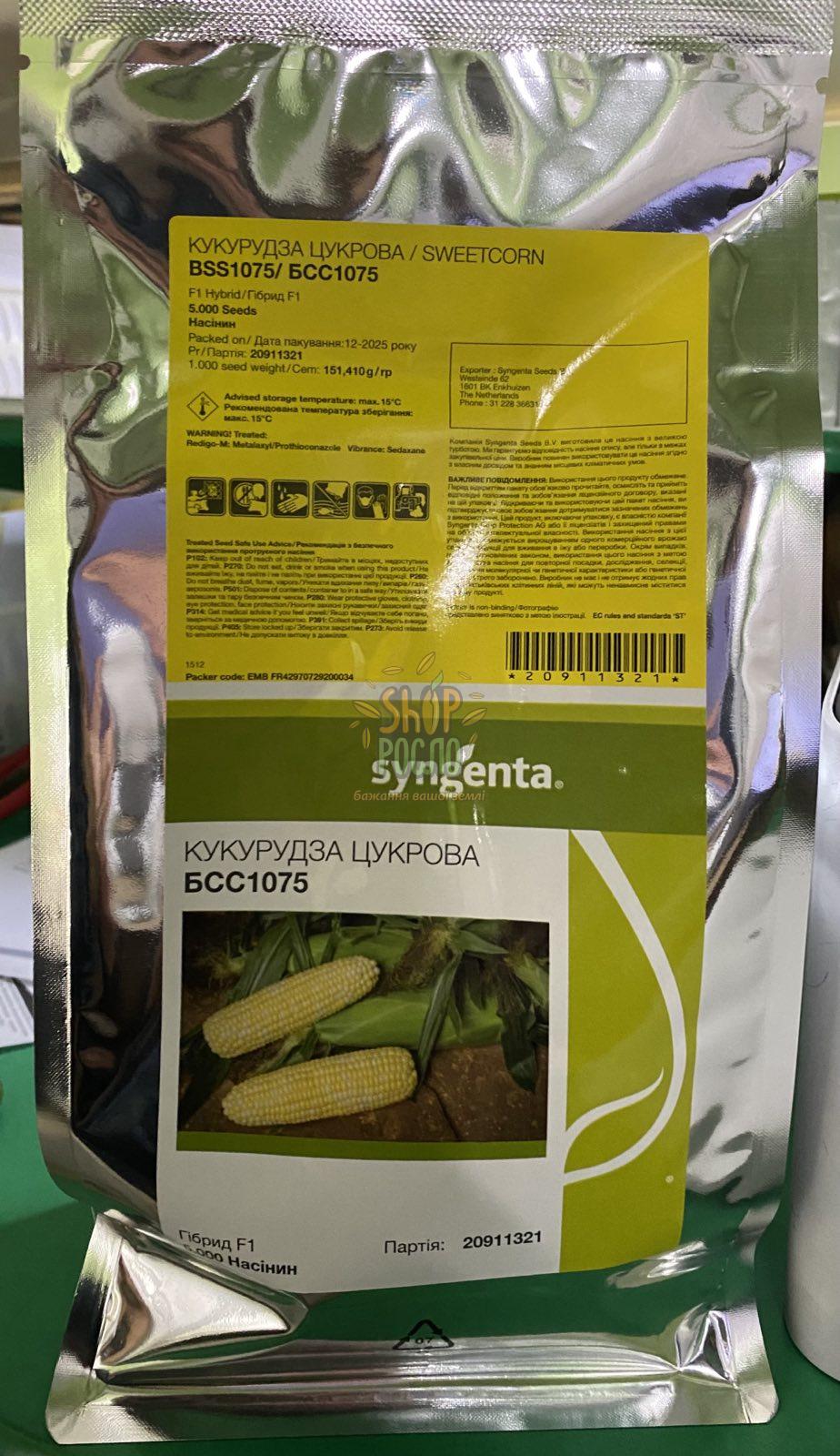 Насіння кукурудзи  БСС 1075 F1, BSS 1075 F1, ранній суперсолодкий гібрид, Syngenta (Швейцарія), 5 000 шт