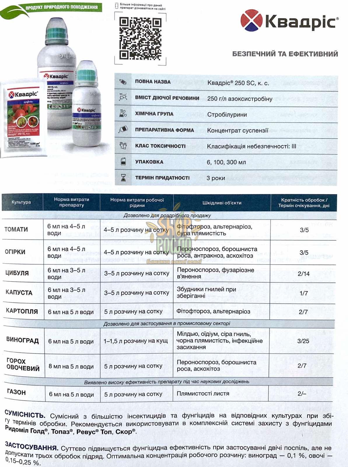 Фунгіцид Квадріс 250 SC.к. с., "Syngenta" (Швейцарія), 100 мл