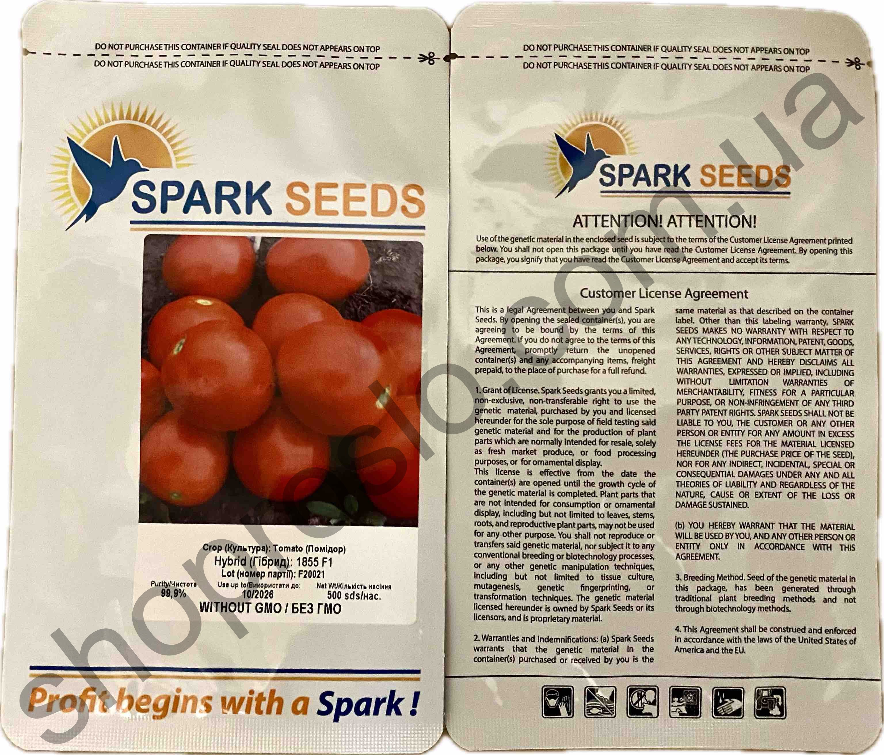 Семена томата 1855 F1, детерминантный ранний гибрид, "Spark Seeds" (США), 500 шт