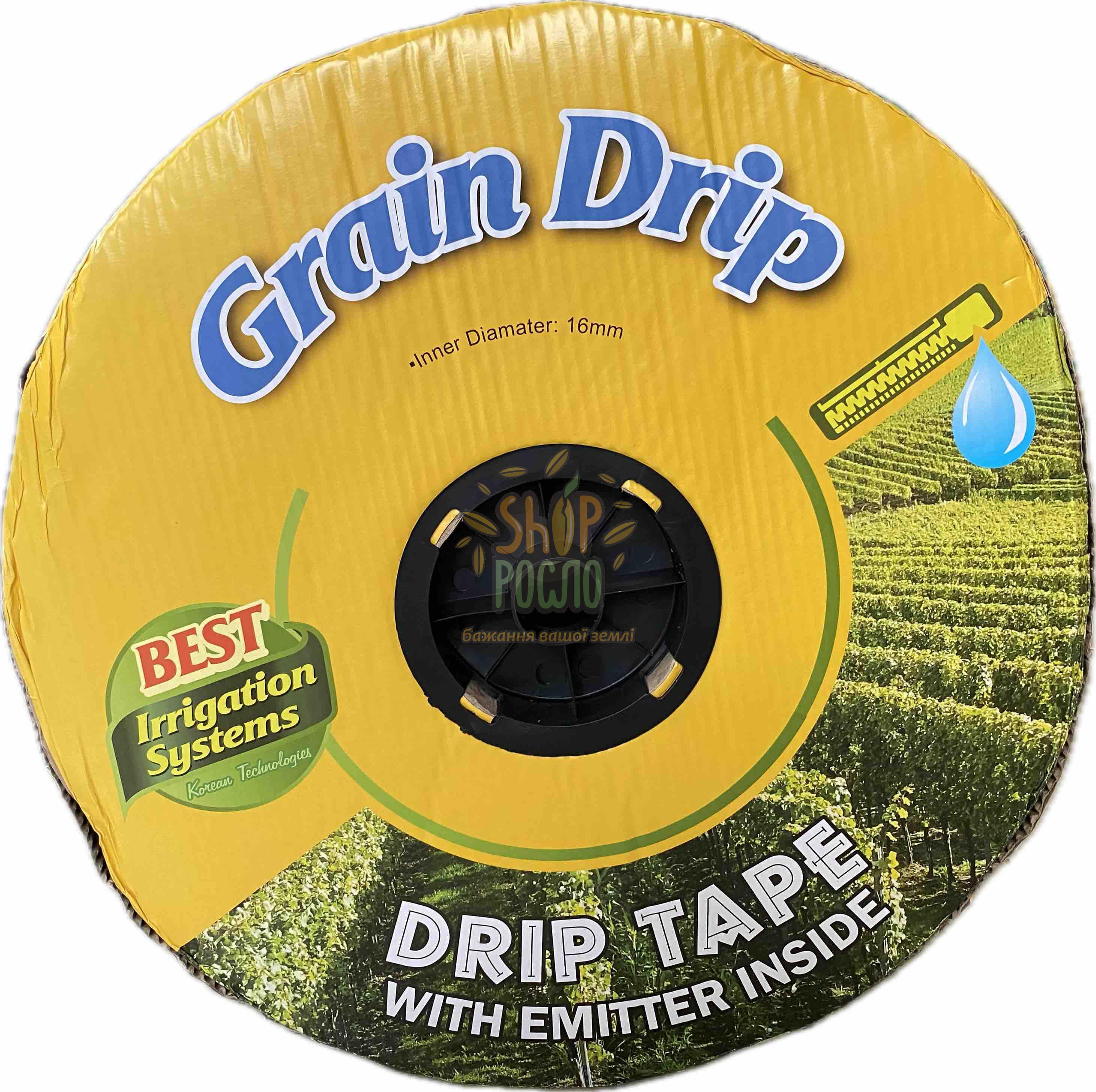 Капельная лента Grain Drip (Корея) 7 mil/10 см, водовылив 1,38 л/ч, эмиттерная, 1000 м