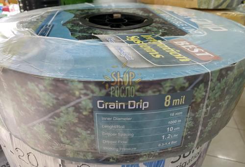 Крапельна стрічка 8 mil/10 см, водовилив 1,2 л/г, щілинна, 1000 м.  "Grain Drip" (Корея)