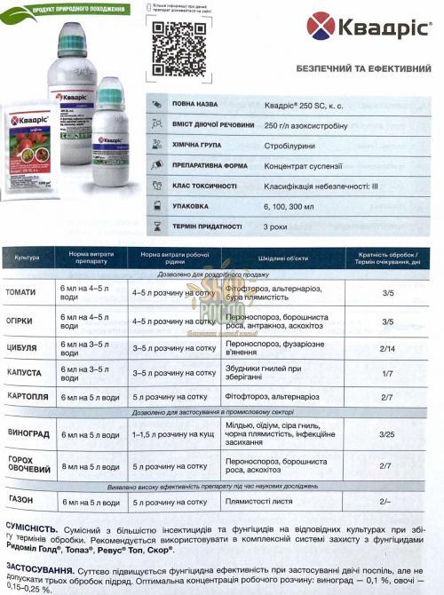 Фунгіцид Квадріс 250 SC.к. с., "Syngenta" (Швейцарія), 100 мл