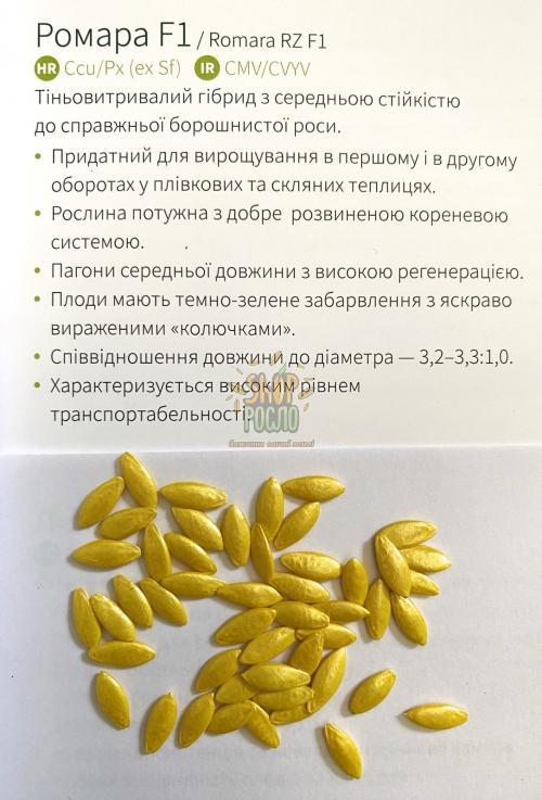 Насіння огірка Ромара F1, ранній гібрид, партенокарпічний, "Rijk Zwaan" (Голландія), 50 шт (Фас)